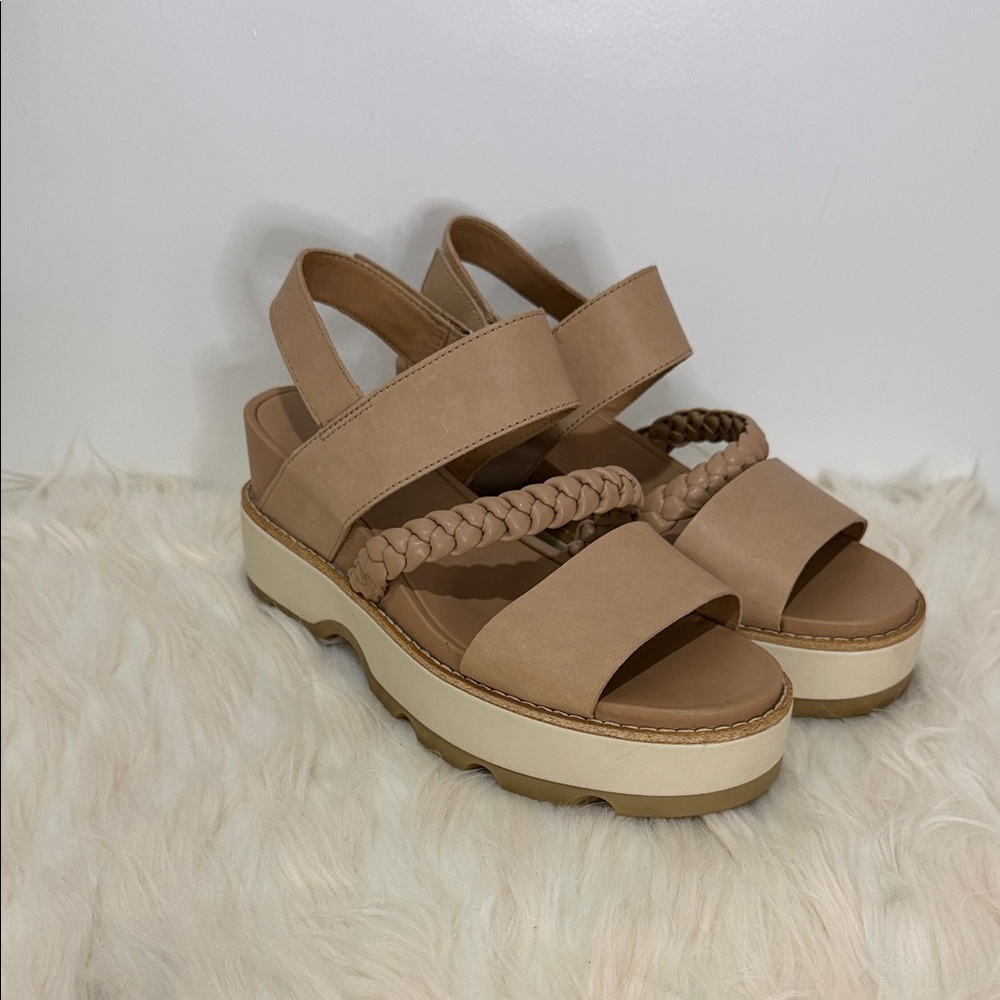 Sorel Beige Braided-Strap Platform Sandals